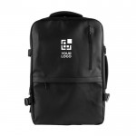 Mochila de viaje impermeable con banda de sujeción para trolley color negro vista principal