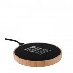 Cargador inalámbrico de bambú con superficie retroiluminada 15W color negro vista principal
