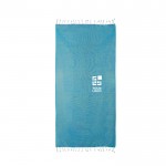 Pareo de algodón y poliéster monocolor con flecos blancos 170 g/m2 color azul claro vista principal