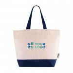 Bolsa de algodón reciclado con asa y base de colores 320 g/m2 color azul vista principal