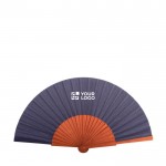 Abanico personalizable de madera oscura y tela de poliéster color azul vista principal