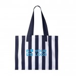 Bolsa grande de algodón reciclado con diseño de rayas verticales color azul vista principal