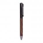 Bolígrafo elegante de madera de mecanismo giratorio con tinta azul color madera oscura tercera vista