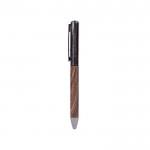 Bolígrafo elegante de madera de mecanismo giratorio con tinta azul color madera oscura vista principal