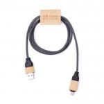 Cable de carga de 1M de largo con detalle en bambú para personalizar color negro vista principal