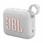 Altavoz Bluetooth ultraportátil con sonido claro y fuerte JBL GO4 color blanco vista ángulo frontal derecho