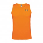 Camiseta deportivo infantil con etiqueta removible 140 g/m2 Roly color naranja fluorescente vista impresión serigrafía
