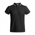 Polo deportivo infantil de poliéster de manga corta 140 g/m2 Roly color blanco/negro