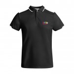 Polo deportivo infantil de poliéster de manga corta 140 g/m2 Roly color blanco/negro vista impresión serigrafía