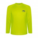 Camiseta técnica deportiva para niños de manga larga 150 g/m2 Roly color amarillo fluorescente vista impresión serigrafía