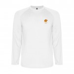 Camiseta técnica deportiva para niños de manga larga 150 g/m2 Roly color blanco vista impresión serigrafía