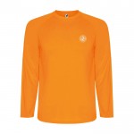 Camiseta técnica deportiva para niños de manga larga 150 g/m2 Roly color naranja fluorescente vista impresión serigrafía