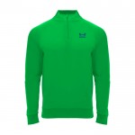 Sudadera infantil de manga larga con cremallera corta 200 g/m2 Roly color verde vista impresión serigrafía