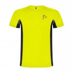 Camiseta deportiva infantil en bicolor de poliéster 140 g/m2 Roly color amarillo vista impresión serigrafía