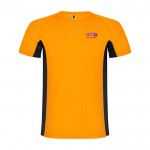 Camiseta deportiva infantil en bicolor de poliéster 140 g/m2 Roly color naranja vista impresión serigrafía