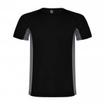 Camiseta deportiva infantil en bicolor de poliéster 140 g/m2 Roly color negro