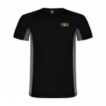 Camiseta deportiva infantil en bicolor de poliéster 140 g/m2 Roly color negro vista impresión serigrafía