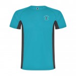 Camiseta deportiva infantil en bicolor de poliéster 140 g/m2 Roly color turquesa vista impresión serigrafía