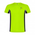 Camiseta deportiva infantil en bicolor de poliéster 140 g/m2 Roly color verde fluorescente vista impresión serigrafía
