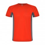 Camiseta deportiva infantil en bicolor de poliéster 140 g/m2 Roly color rojo