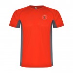Camiseta deportiva infantil en bicolor de poliéster 140 g/m2 Roly color rojo vista impresión serigrafía
