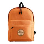 Mochila personalizada con bolsillo exterior color Naranja cuarta vista con logo