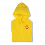 Impermeable personalizado de plástico color Amarillo cuarta vista con logo