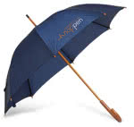 Paraguas personalizado 23'' con mango de madera color Azul cuarta vista con logo