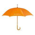 Paraguas personalizado 23'' con mango de madera color Naranja cuarta vista con logo
