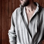 Bata de baño con dos bolsillos, capucha y cinturón para la cintura color gris sexta vista