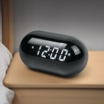 Radio reloj redondo y compacto con pantalla digital para la hora color negro quinta vista