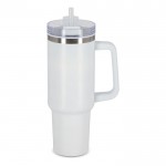 Vaso térmico grande de acero inoxidable con pajita 1.2L color blanco