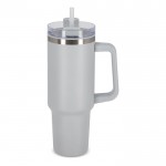 Vaso térmico grande de acero inoxidable con pajita 1.2L color gris claro