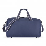 Bolsa de RPET para viaje o deporte con amplia apertura superior color azul oscuro cuarta vista
