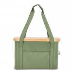 Cesta de picnic con tapa de madera y bolsa nevera en el interior color verde oliva segunda vista