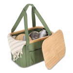 Cesta de picnic con tapa de madera y bolsa nevera en el interior color verde oliva cuarta vista