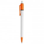 Bolígrafo blanco con detalles a color en la punta y clip hecho en EU color naranja tercera vista