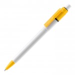 Bolígrafo blanco con detalles a color en la punta y clip hecho en EU color amarillo