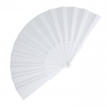 Abanico de poliéster en colores con mango de plástico personalizable color blanco segunda vista