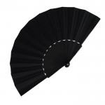 Abanico de poliéster en colores con mango de plástico personalizable color negro segunda vista