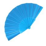 Abanico de poliéster en colores con mango de plástico personalizable color azul claro