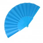 Abanico de poliéster en colores con mango de plástico personalizable color azul claro segunda vista