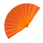 Abanico de poliéster en colores con mango de plástico personalizable color naranja