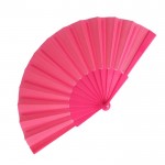 Abanico de poliéster en colores con mango de plástico personalizable color rosa