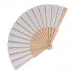 Abanico de RPET en colores con mango de madera personalizable color blanco segunda vista