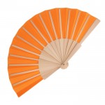 Abanico de RPET en colores con mango de madera personalizable color naranja segunda vista