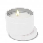 Vela de cera vegetal en tarro monocromático de acero reciclado circular color blanco segunda vista