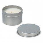 Vela de cera vegetal en tarro monocromático de acero reciclado circular color plateado quinta vista