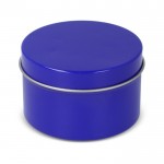 Vela de cera vegetal en tarro monocromático de acero reciclado circular color azul