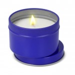 Vela de cera vegetal en tarro monocromático de acero reciclado circular color azul segunda vista